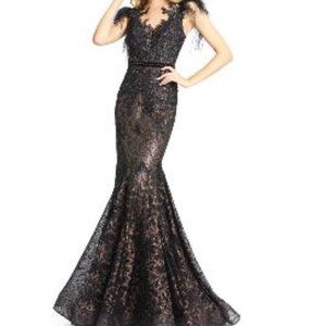 Illusion Sequin Lace Feather Sleeve Mermaid Gown